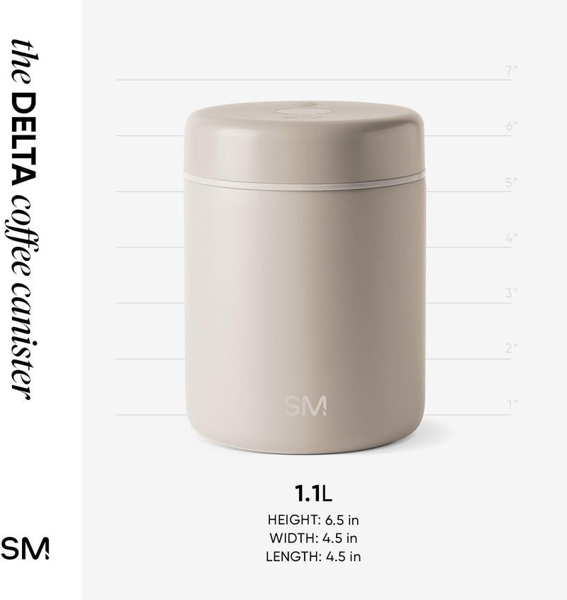 Simple Modern Delta Coffee Canister | Airtight Vacuum Seal with Auto-Reseal Technology | Ceramic Lined Stainless Steel Container for Coffee Grounds, Beans, Tea | 1.1L, Almond Birch Mix - Image 5